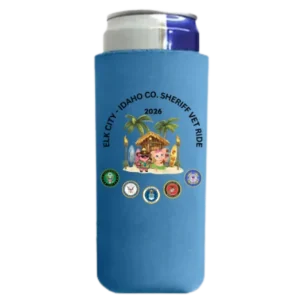 Neon Blue Vet Ride Slim Can Koozie